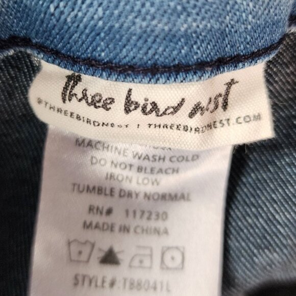 Three Bird Nest Womens Medium Jeans Bell Bottoms High Waisted Raw Hem Hippie - Picture 6 of 8